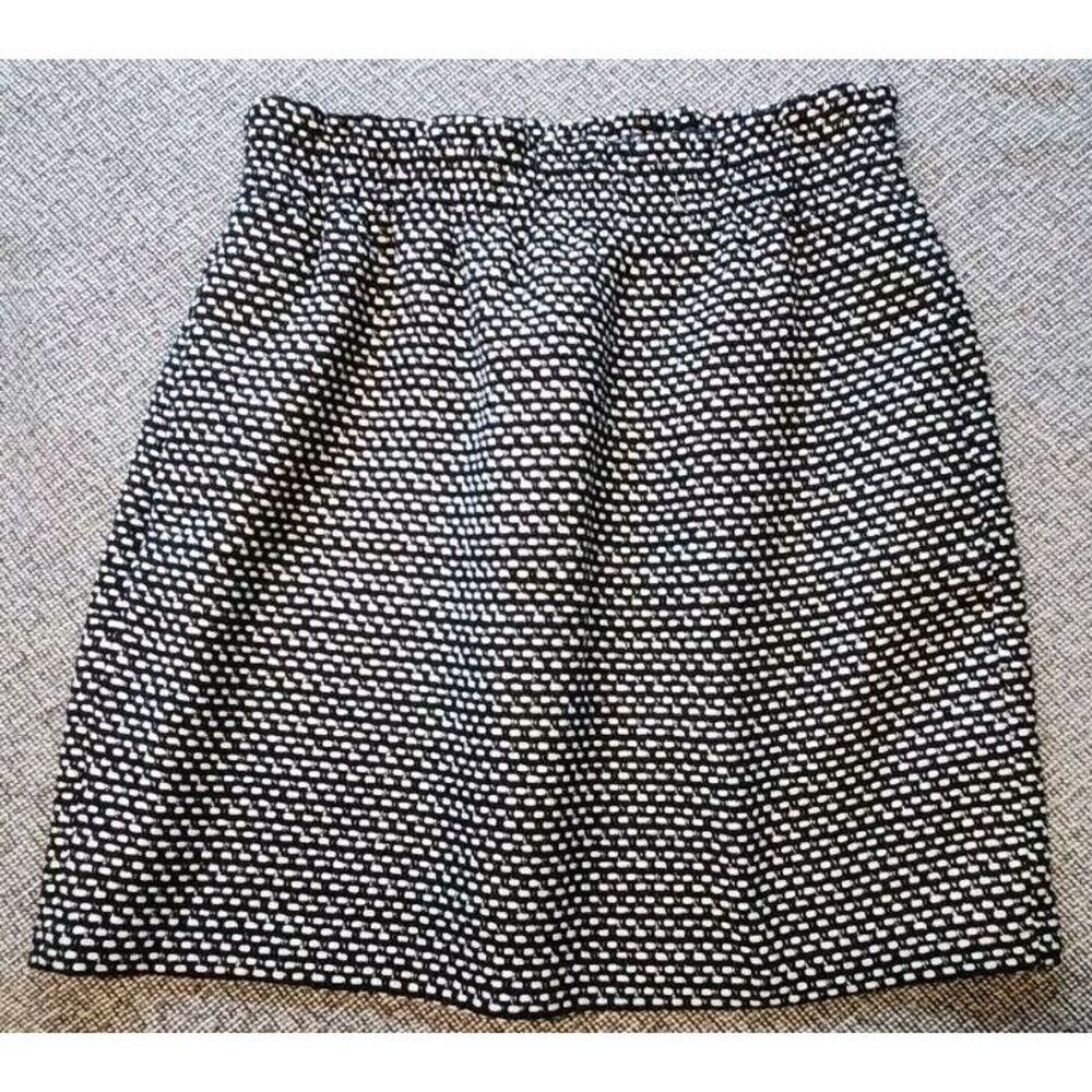 J. Crew Black Tweed White Gingham Checkered Woven Skirt Women‎ Size 2 NWT
